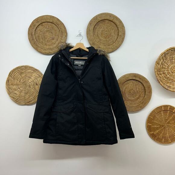 Eddie Bauer Jackets & Blazers - Eddie Bauer Black Down Faux Fur Hood Winter Coat Large